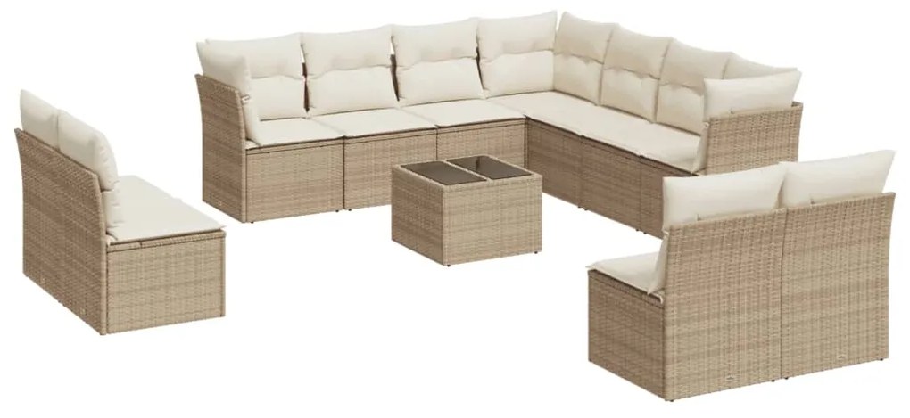 Set divani da giardino 12 pz con cuscini beige in polyrattan