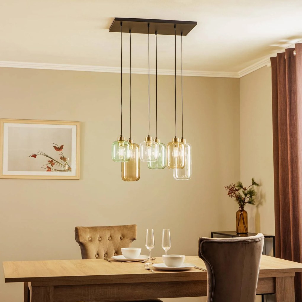 TK Lighting Lampada a sospensione Marco Green, a 6 luci, trasparente/verde/marrone
