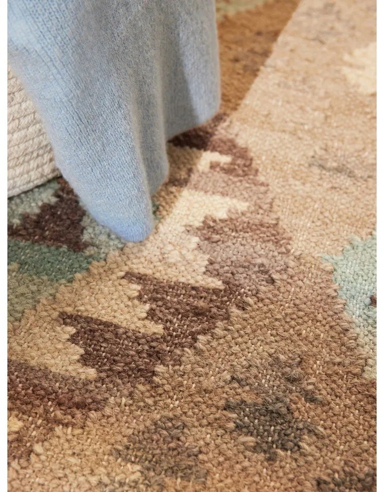 Tappeto azzurro/beige in lana reversibile/tessuto a mano 160x230 cm Kamal Dune – Nouristan