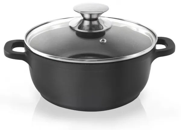 Pentola antiaderente Pfluon Granit con coperchio in vetro , ⌀ 24 cm Grande - Orion