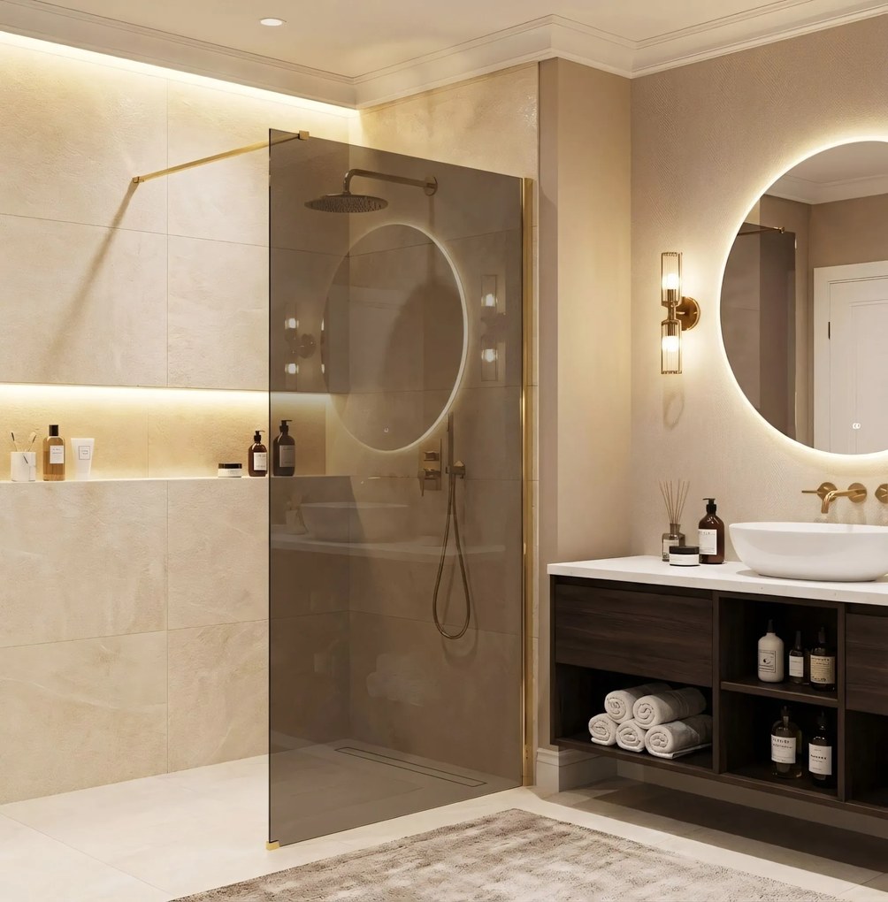 Parete doccia Rea Flexi Brown / Gold 80