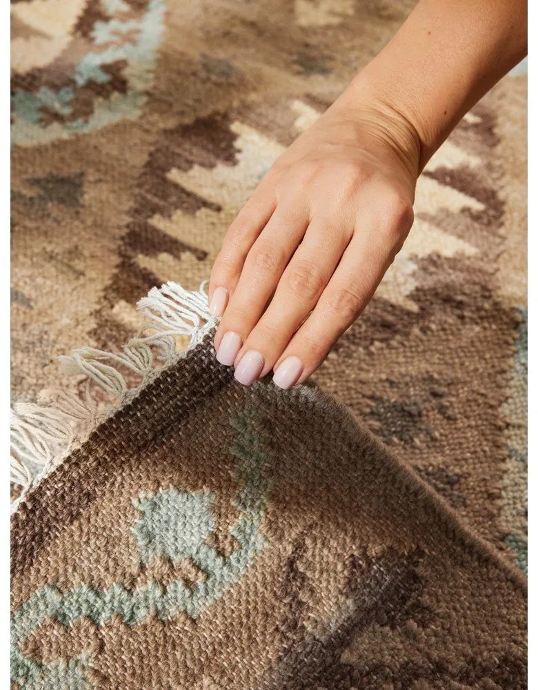 Tappeto azzurro/beige in lana reversibile/tessuto a mano 160x230 cm Kamal Dune – Nouristan