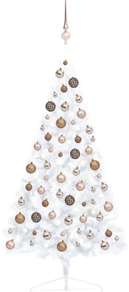 Albero di Natale a Metà Preilluminato con Palline, Albero di Natale a Metà Preilluminato con Palline Bianco 120 cm II