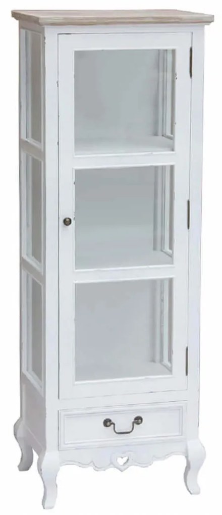 credenza con vetrina in legno di paulownia shabby chic 50x37x141