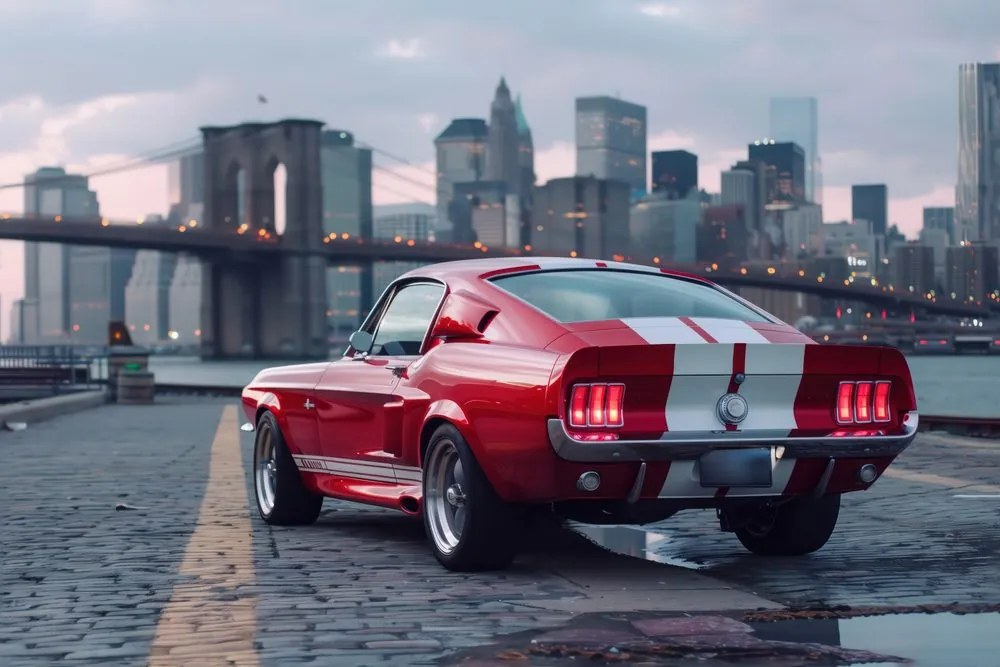 Quadro su tela – Mustang con panorama di New York