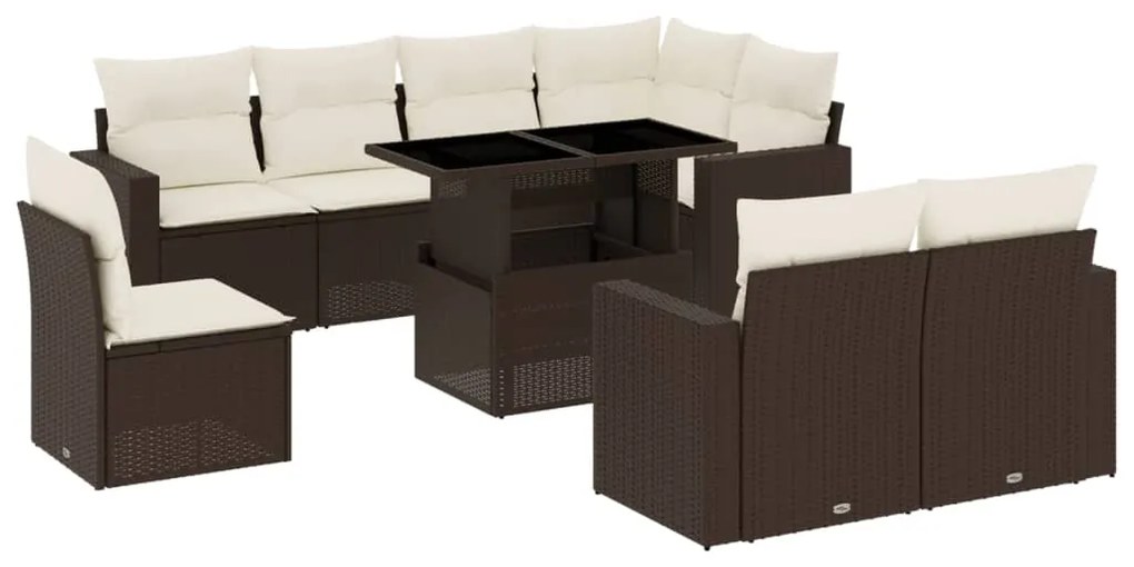 Set divani da giardino 9pz con cuscini marrone in polyrattan