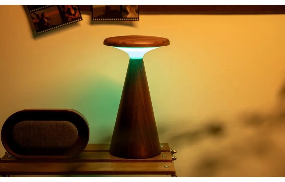 Lampada da tavolo LED colore naturale scuro con paralume in legno (altezza totale 21 cm) Sylva – Gingko