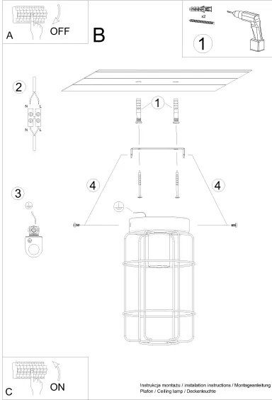Sollux SL.1262 - Plafoniera GOTTO 1xE27/15W/230V nero