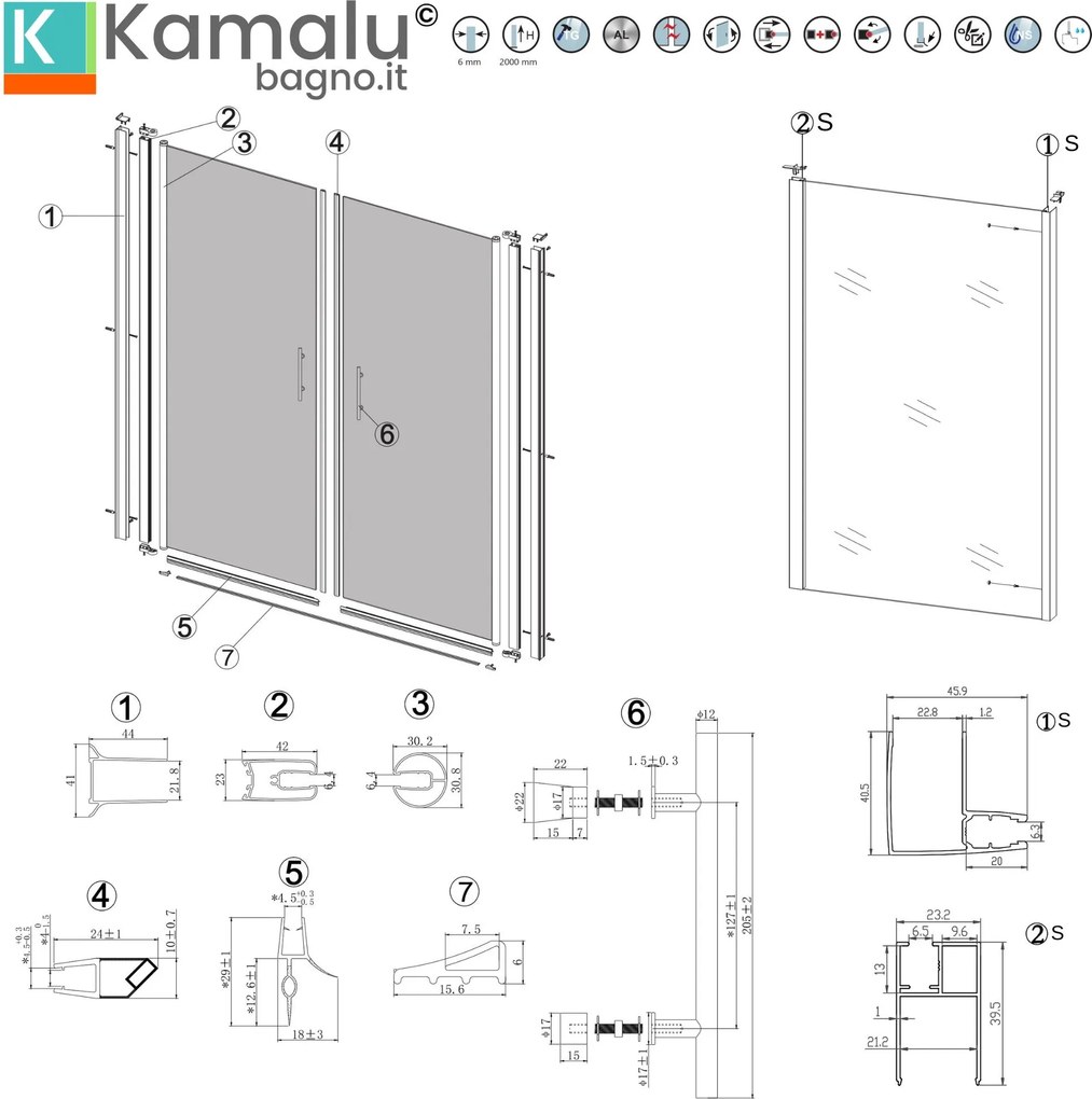 Box doccia 80x120 nero apertura saloon altezza 200h | KS2800AS - KAMALU