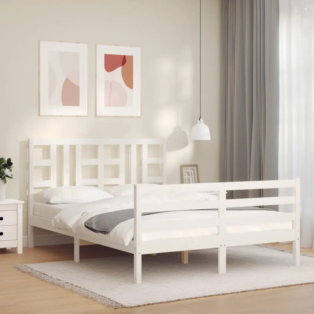 Giroletto Con Testiera Bianco 140x200 Cm İn Legno Massello /