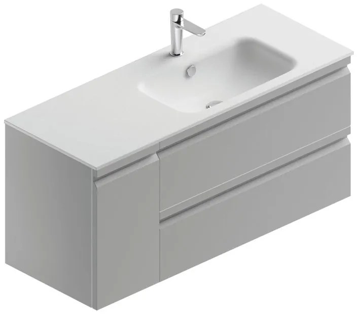 Mobile bagno con lavabo L 120 x H 56 x P 46 cm grigio artico opaco in mdf, 1 anta 2 cassetti per vasca a destra Pull
