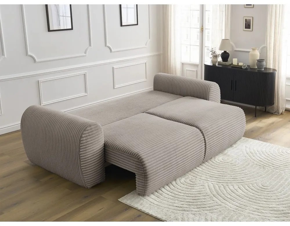 Divano in grigio chiaro/beige allungabile con rivestimento in velluto a coste 257 cm Lucien – Bobochic Paris