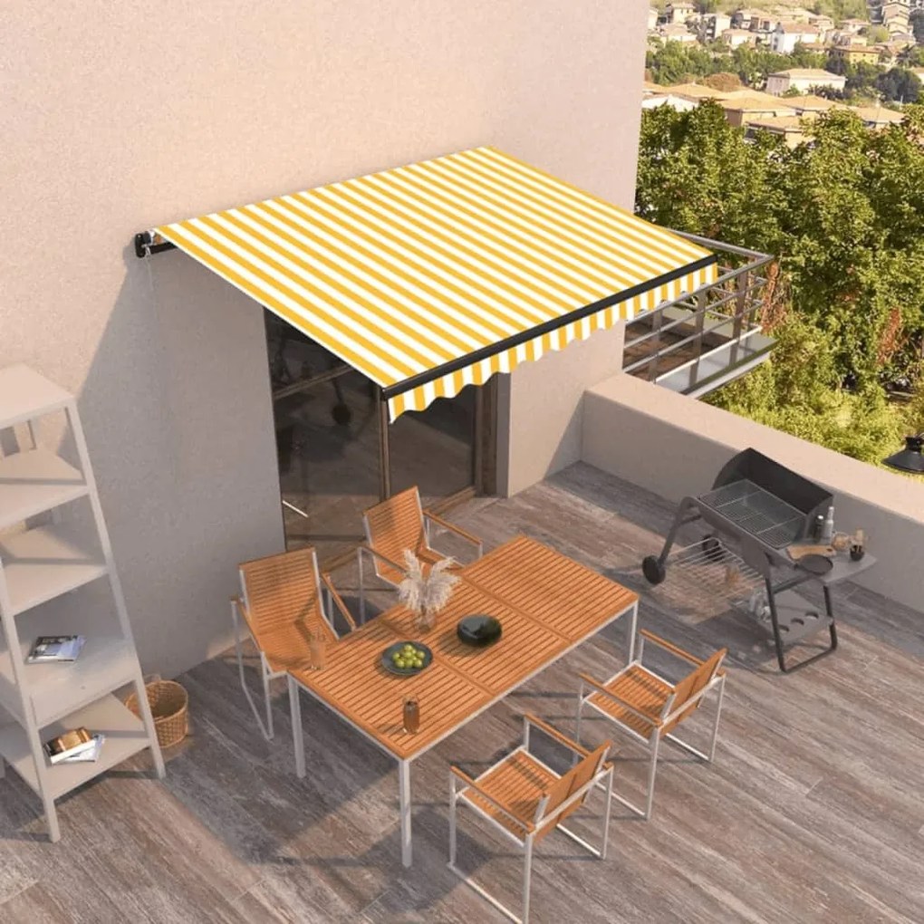 Tenda Da Sole Retrattile Manuale 350x250 Cm Gialla E Bianca /
