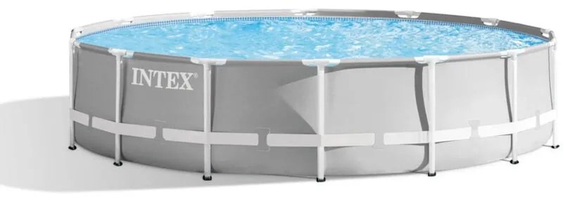 Intex - 26720NP – Piscina Fuori Terra Prisma Frame Rotonda, Pompa Filtro 3785 L/h, Scaletta, Telo Base e Copertura, 12706 l, Acciaio e pvc, Grigio,