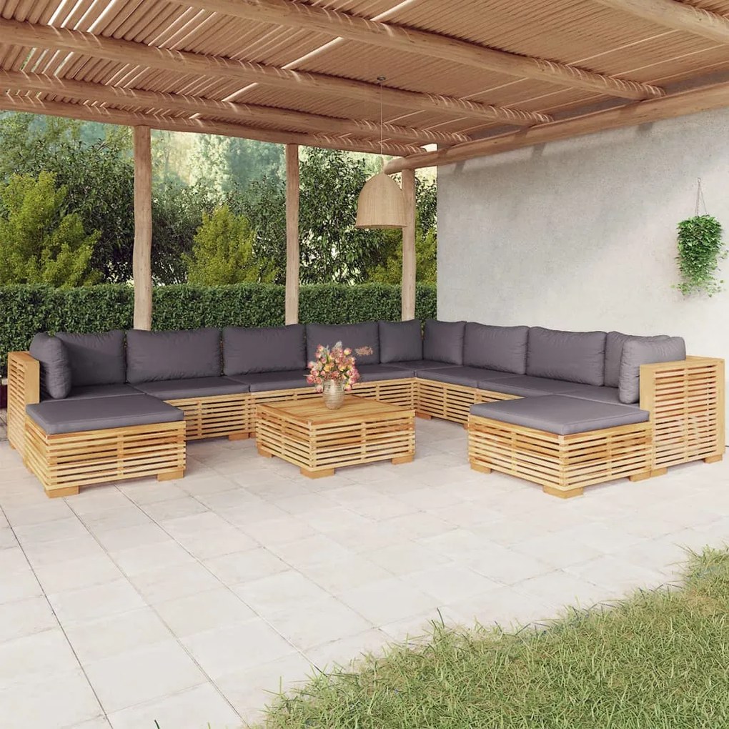 Set divani da giardino 11 pz con cuscini legno massello di teak