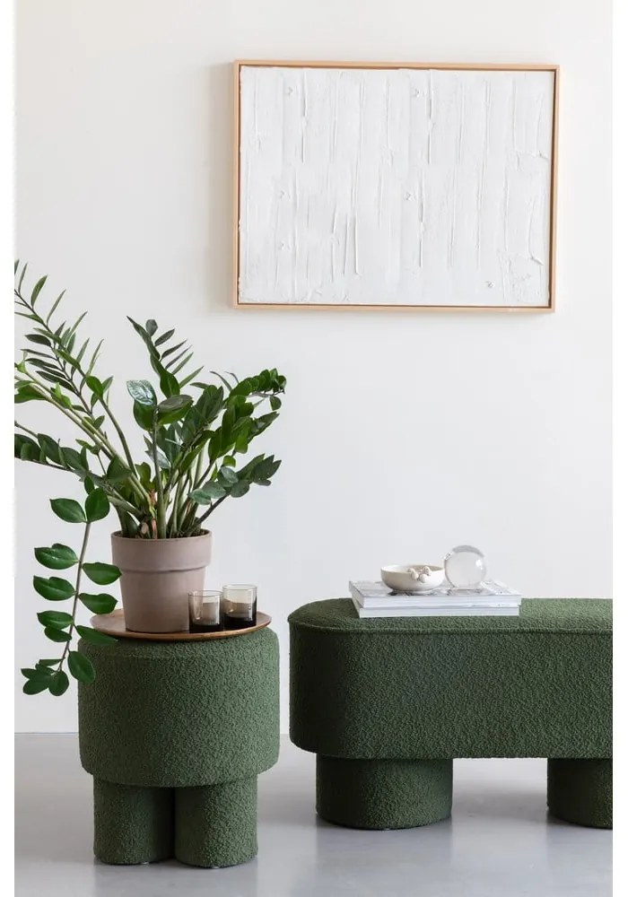 Poggiapiedi verde con rivestimento in bouclé Marcos – White Label