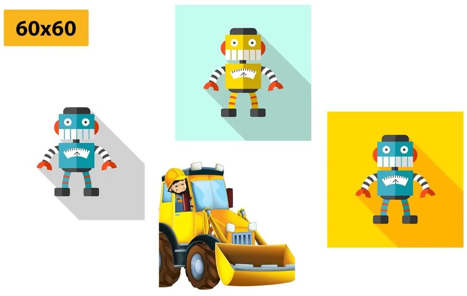 Set di quadri – Robot con auto gialla