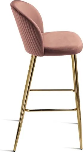 Sgabello in velluto Cipria con struttura in metallo Oro MEGAN 2 pezzi
