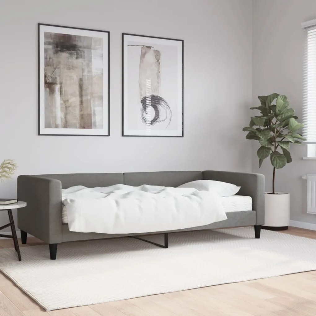 Divano Letto Con Materasso Grigio Scuro 90x200 Cm İn Tessuto /
