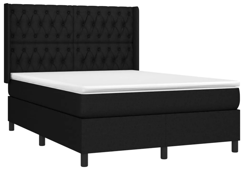 Letto a molle con materasso e led nero 140x190 cm in tessuto