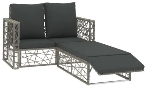 Set Divani da Giardino 2 pz con Cuscini in Polyrattan Grigio