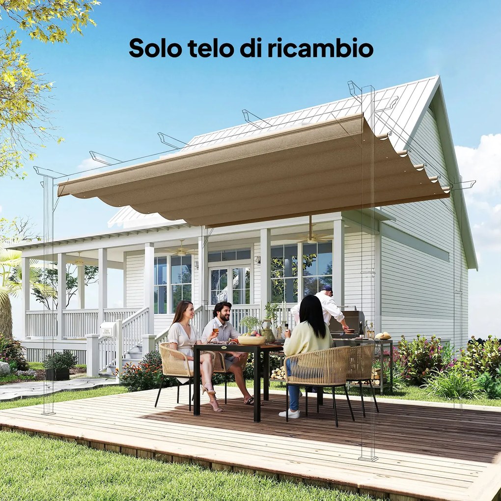 Tetto per Pergola 350x260 cm con 10 Fori di Drenaggio in Poliestere Marrone Chiaro...