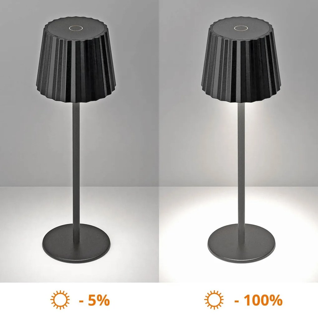 Lampada da Tavolo Ricaricabile 2.2W IP54 CCT Dimmerabile - Nero Rigato
