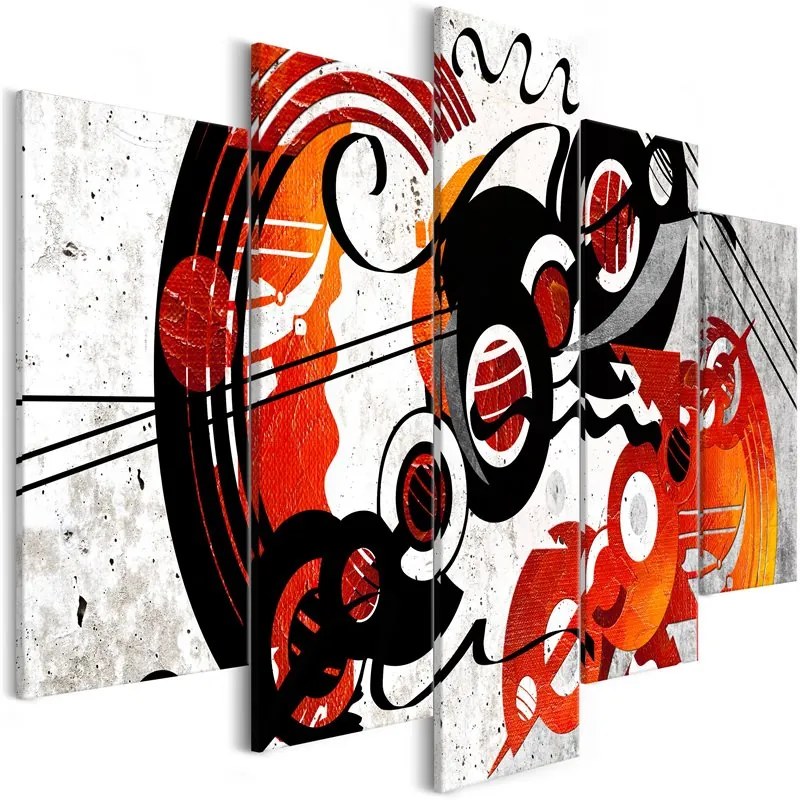 Quadro  Music Creations (5 Parts) Wide  Colore Rosso, Dimensioni e Misure 200x100