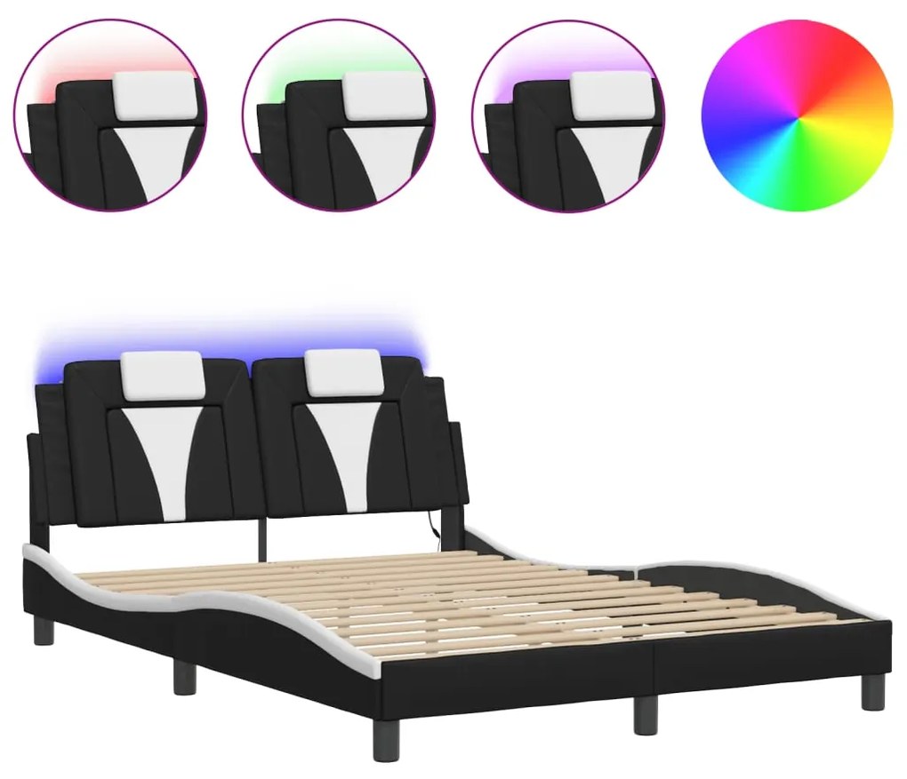 Giroletto con luci led nero e bianco 120x200 cm in similpelle