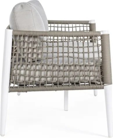 Salotto in corda da esterno tortora e bianco con tavolino e cuscini Calypso Bizzotto