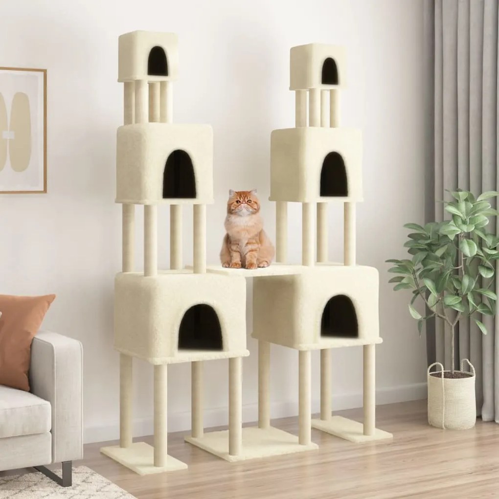 Albero per gatti con tiragraffi in sisal crema 199 cm