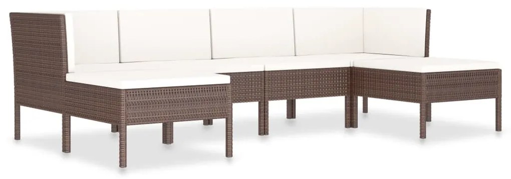 Set divani da giardino 6 pz con cuscini in polyrattan marrone