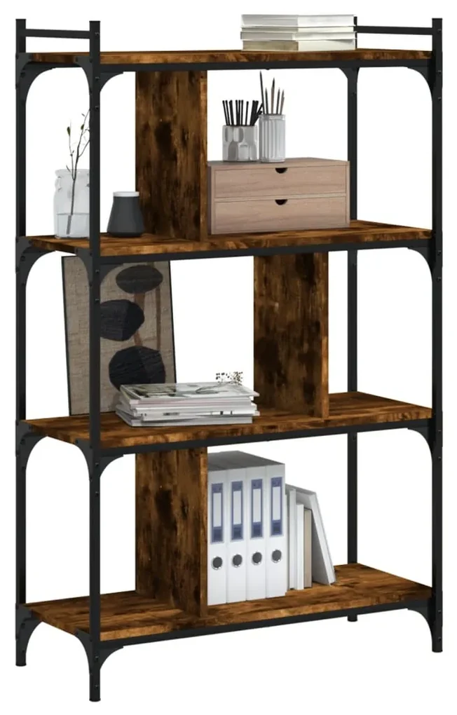 Libreria rovere fumo 4 ripiani 76x32x123 cm legno multistrato