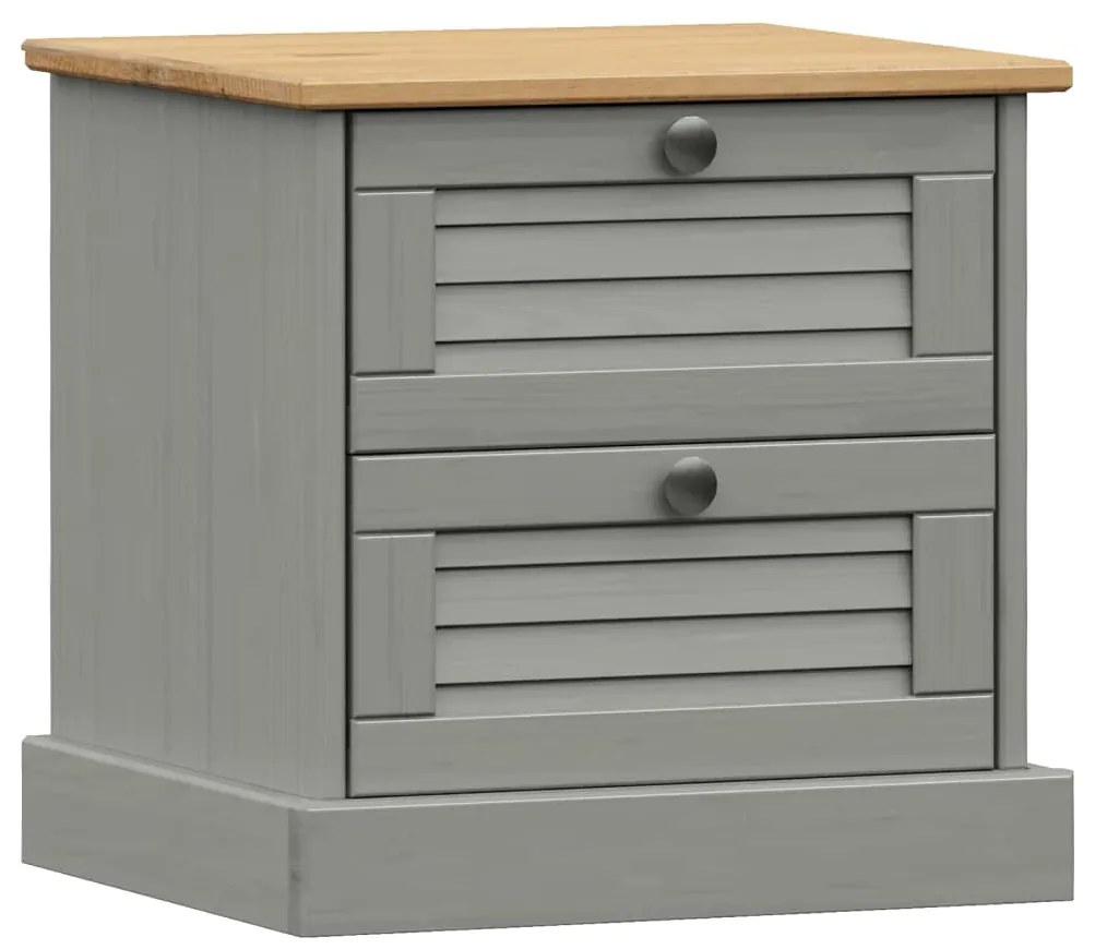 Comodino vigo grigio 42x35x40 cm in legno massello di pino