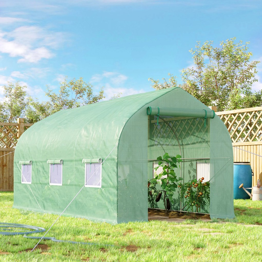 Serra a Tunnel Anti-UV 4x2x2 m con 6 Finestre a Rete e Ingresso Arrotolabile in Metallo e PE Verde...
