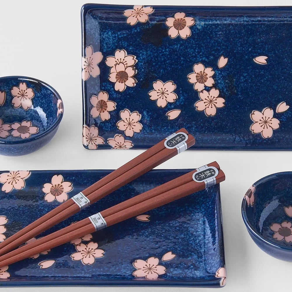 Set da 6 pezzi di piatti da sushi in ceramica blu Sakura - MIJ