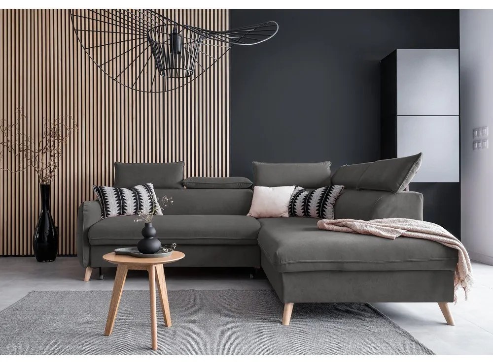 Divano letto angolare in velluto grigio scuro (angolo destro) Sweet Harmony - Miuform