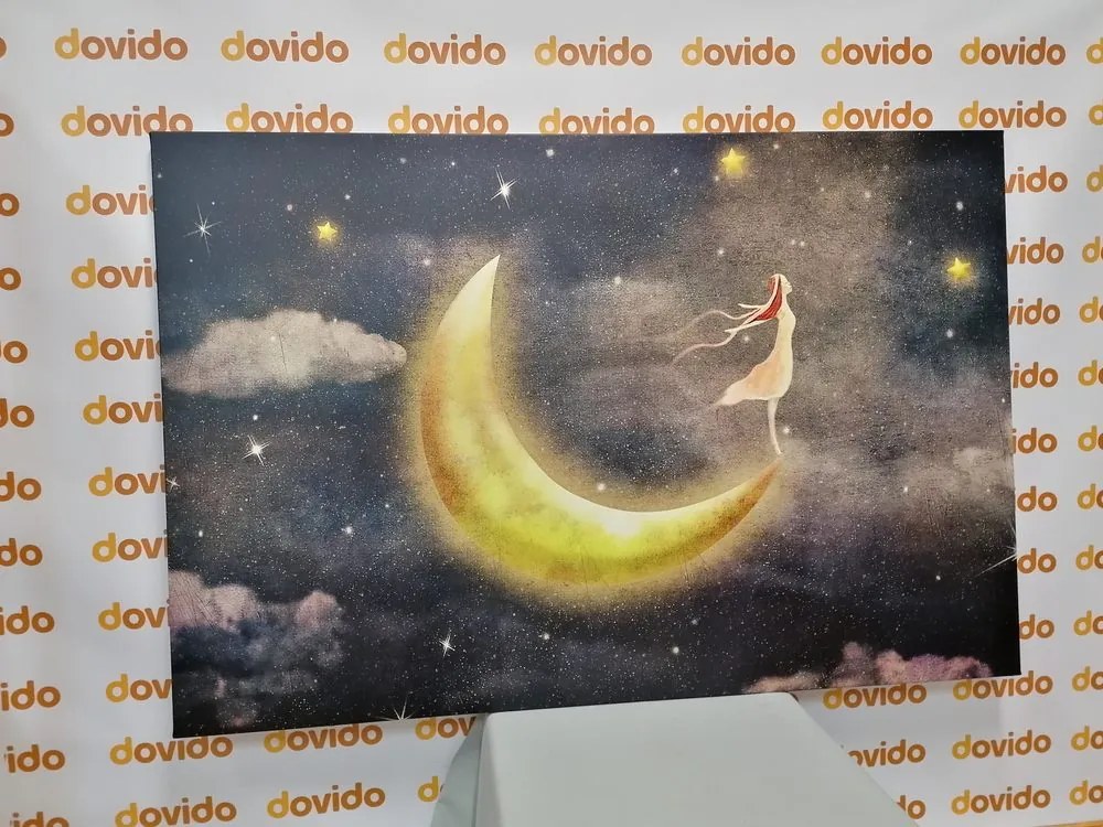 Quadro su tela – Ragazza sulla luna