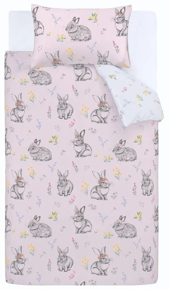 Set copripiumino e federa da bambini rosa per culla 120x150 cm Bunny Tails Ditsy Flowers – Catherine Lansfield