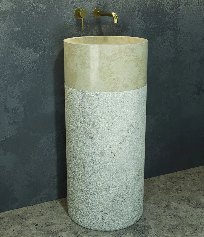 Lavabo da terra con doppia texture color crema altezza 90cm | Litos-BC40 - KAMALU
