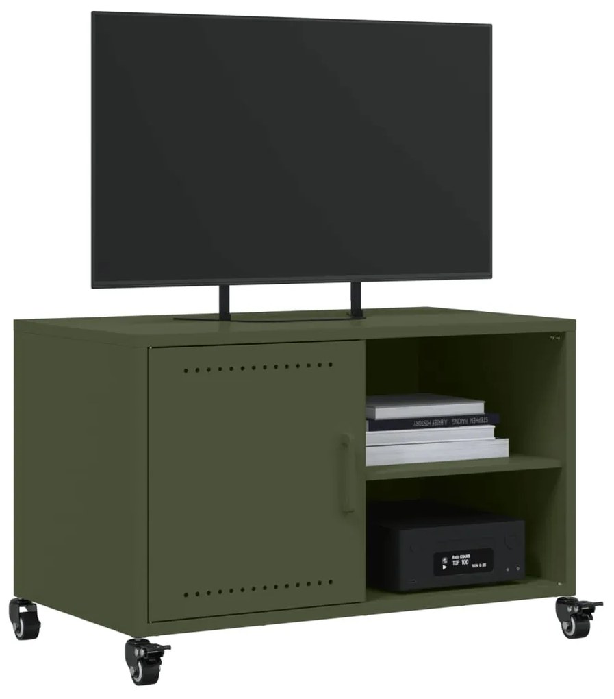 Mobile tv verde oliva 68x39x43,5cm in acciaio laminato a freddo