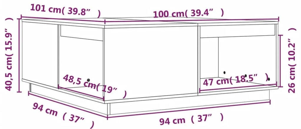 Tavolino da Salotto Miele 100x101x40,5cm Legno Massello di Pino