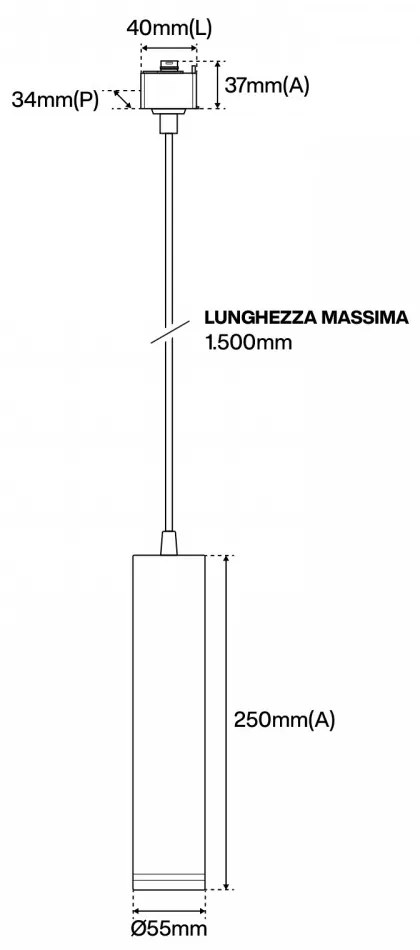 Lampada a Sospensione GU10 per Binario Monofase - Nera 1,5 metri Faro a binario  GU10