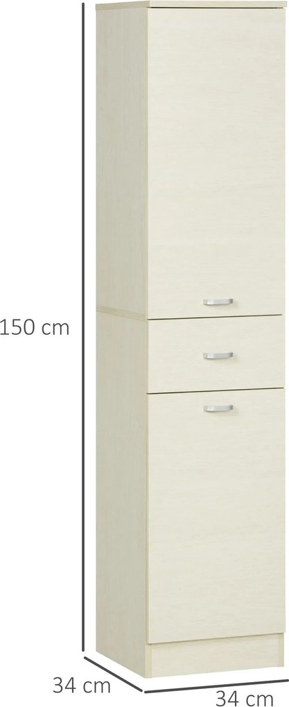 Mobile a Colonna per Bagno 34x34x150 cm 2 Ante 1 Cassetto Color Legno...