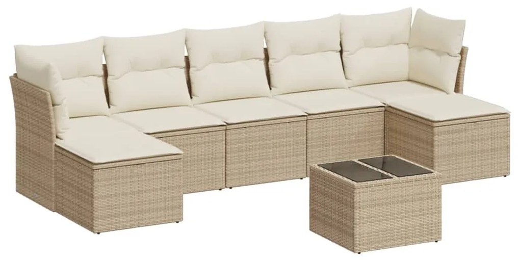 Set divano da giardino 8 pz con cuscini beige in polyrattan