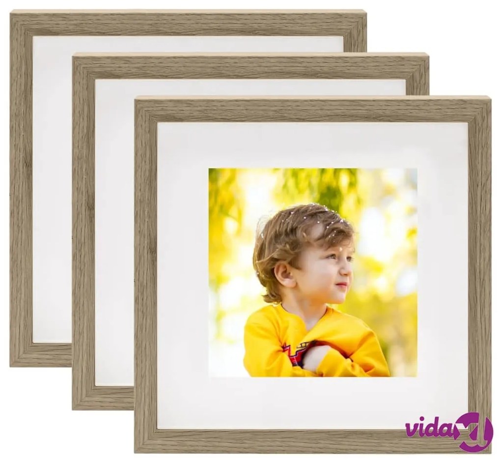 vidaXL Set Cornici Foto 3D 3 pz Naturale 28x28 cm per Foto 20x20 cm