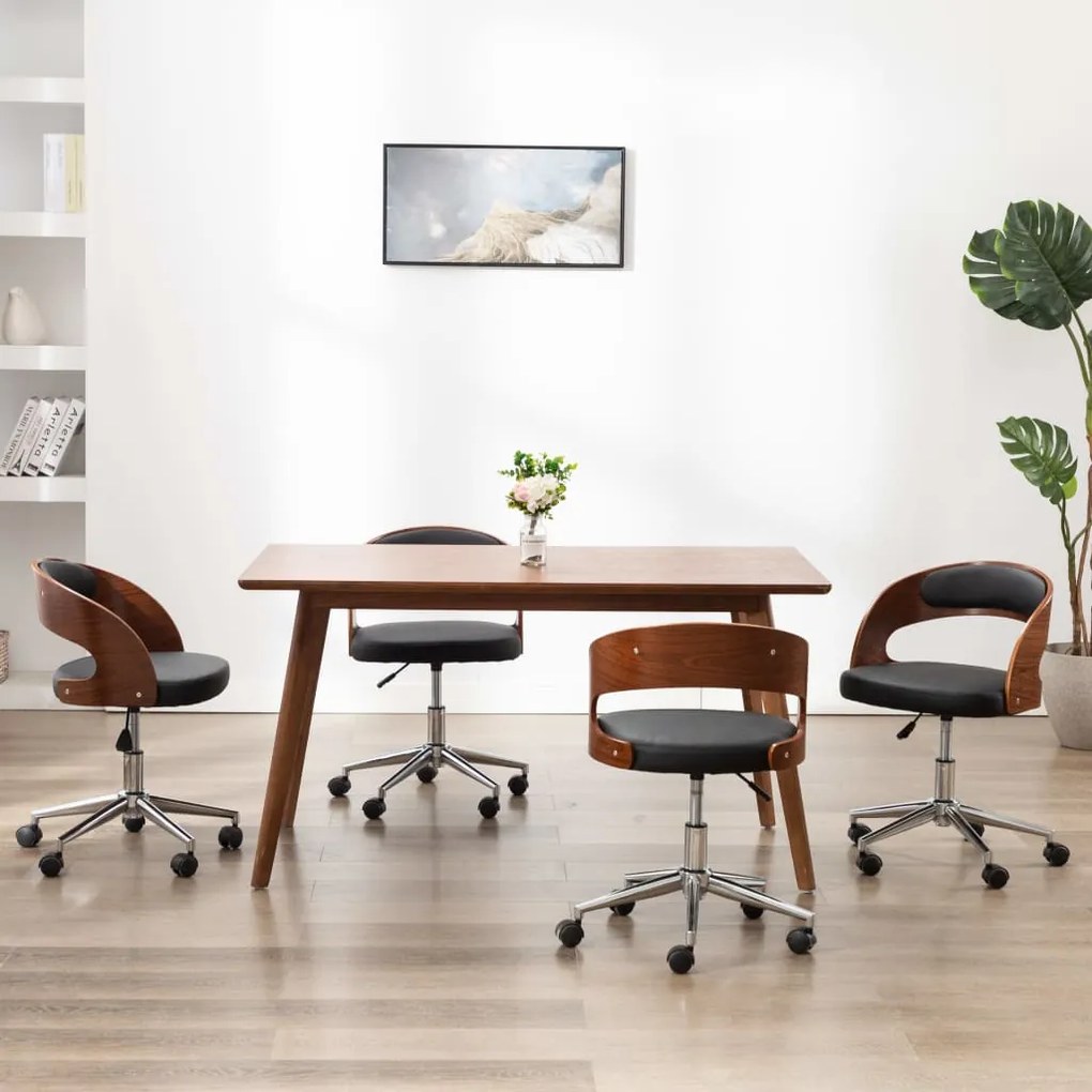 Sedie Da Pranzo Girevoli 4pz Nere İn Legno Curvato E Similpelle /