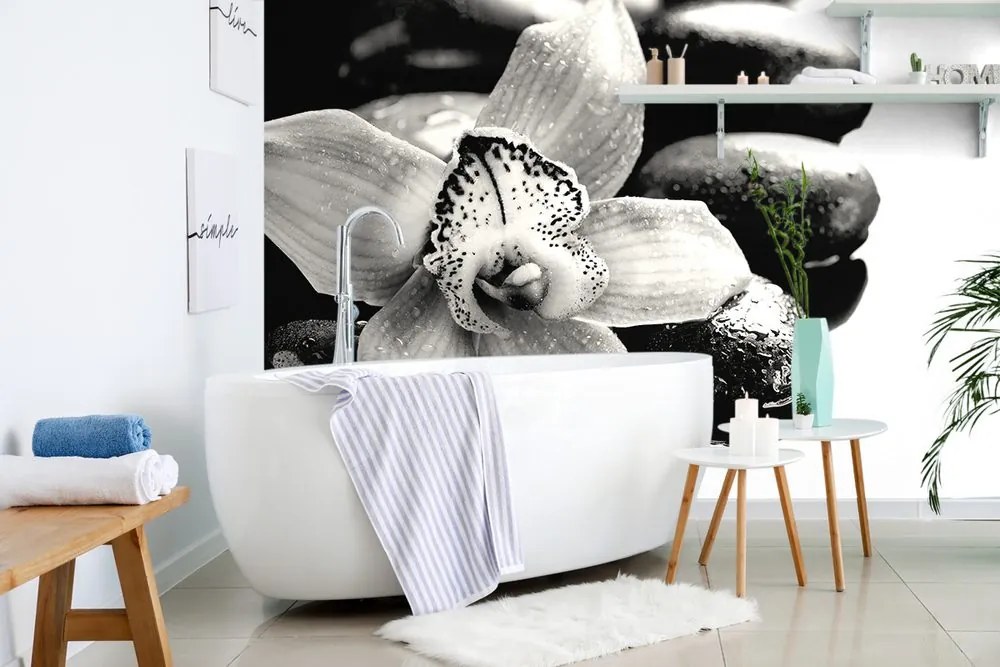 Carta da parati – Orchidea esotica bianco e nero