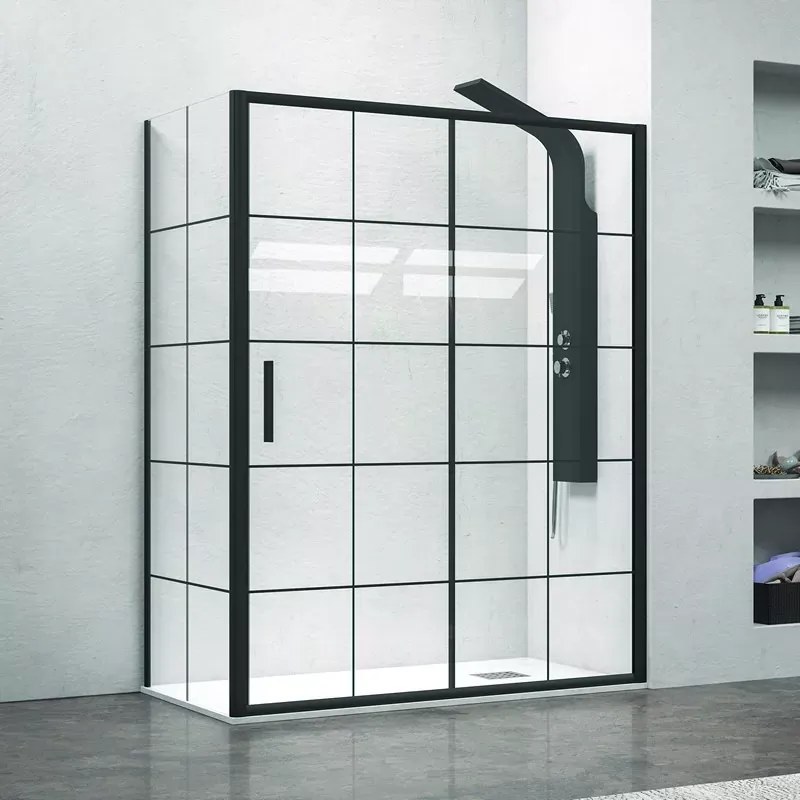 Cabina doccia colore nero 140x90 vetro con riquadri neri NICO-D3000S - KAMALU