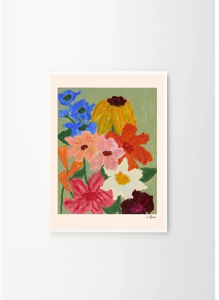 Poster 50x70 cm Flowers on Sage Green – Carla Llanos – The Poster Club